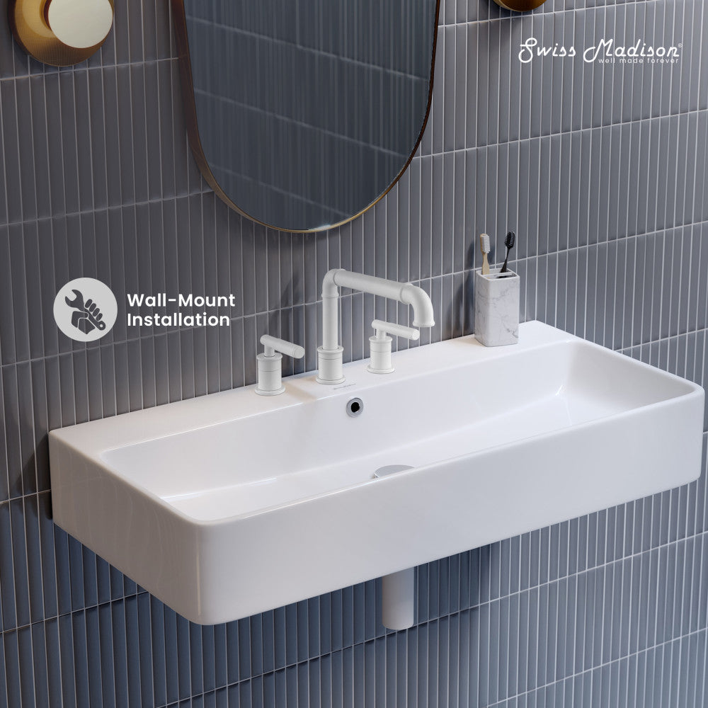 Swiss Madison Carre 36" Wall-Mount Bathroom Sink with 8" Widespread Holes