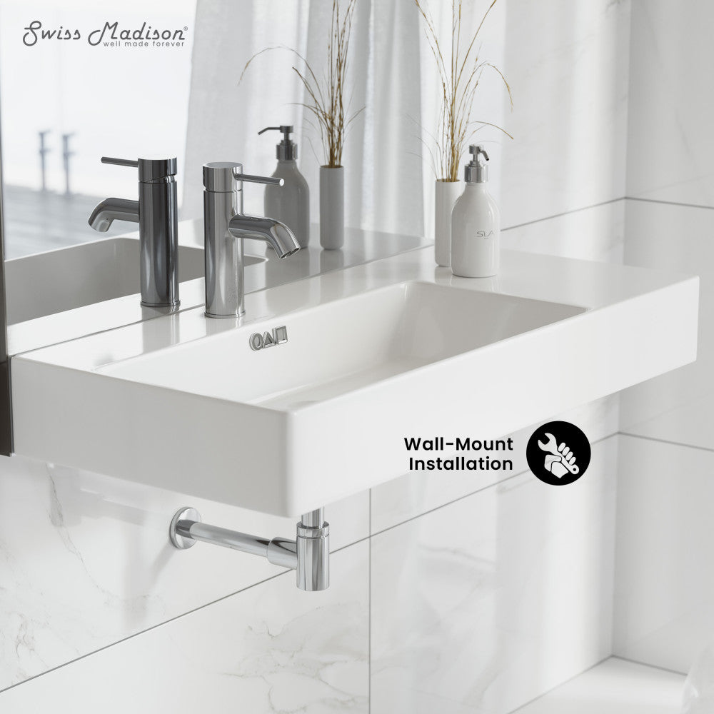 Swiss Madison St. Tropez 36" Rectangle Wall-Mounted Sink with Left Side Faucet Mount