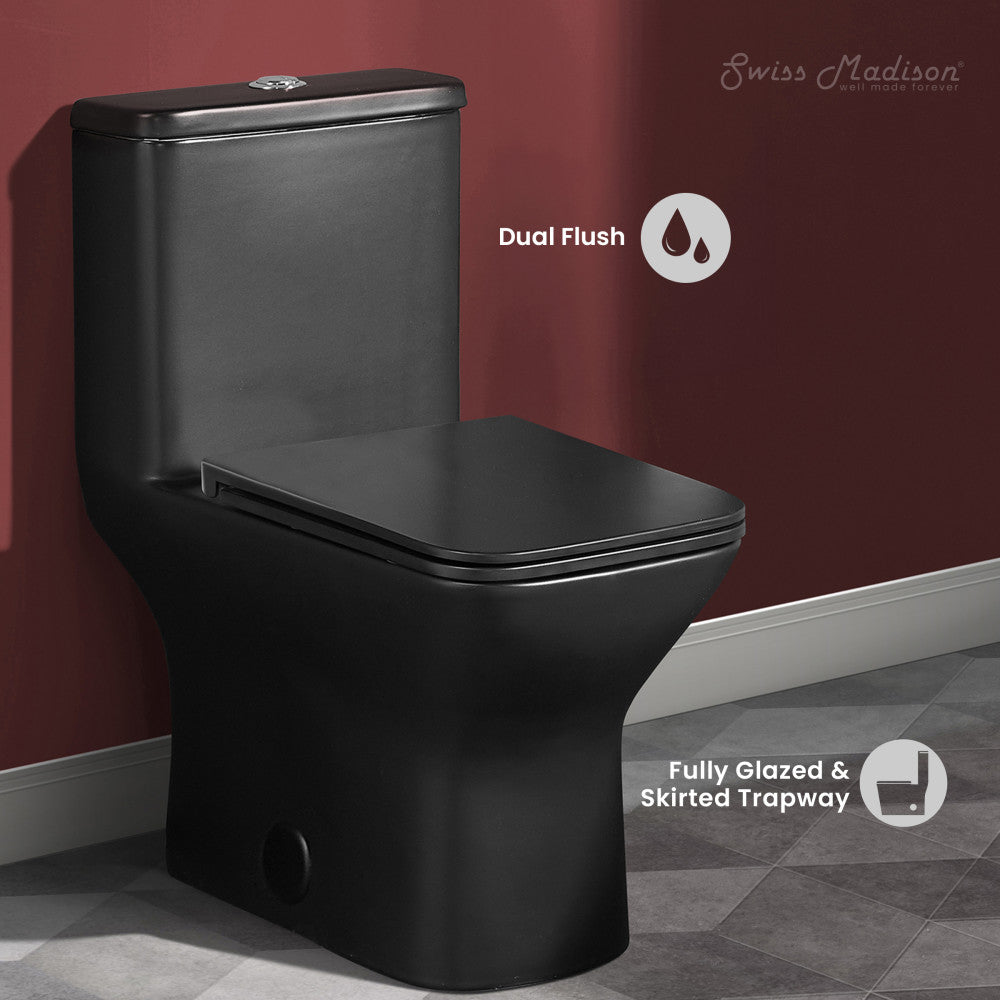 Swiss Madison Carre One-Piece Square Toilet Dual-Flush in Matte Black 1.1/1.6 gpf