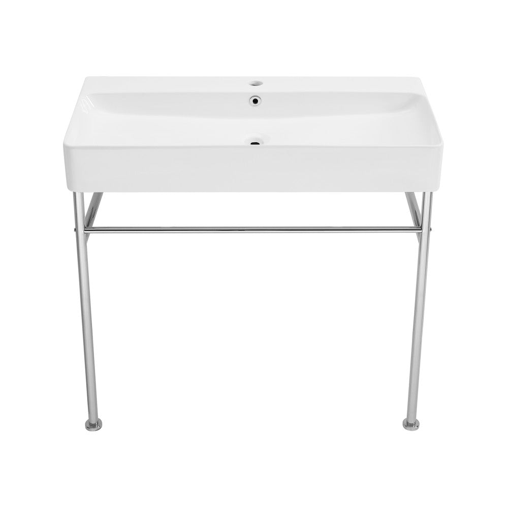 Swiss Madison Carre 36 Ceramic Console Sink White Basin Chrome Legs