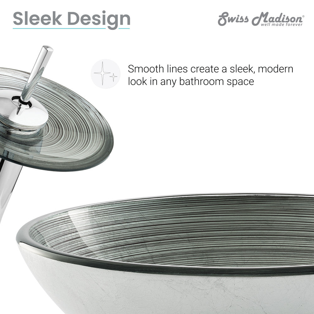 Swiss Madison Cascade 16.5 Glass Vessel Sink with Faucet, Smoky Grey