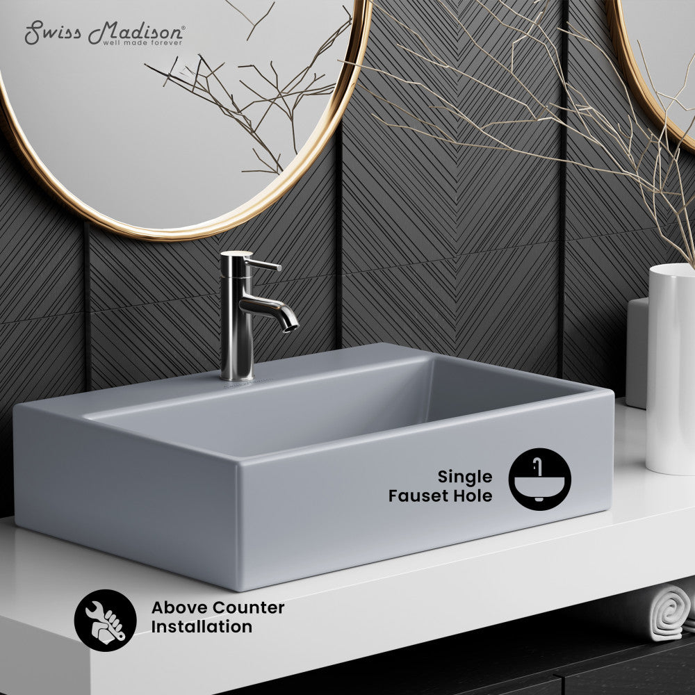 Swiss Madison Claire 20" Rectangle Ceramic Vessel Sink in Matte Grey