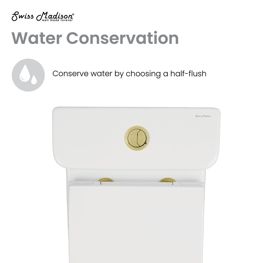Swiss Madison Carre One Piece Square Toilet Dual Flush, Brushed Gold Hardware 1.1/1.6 gpf