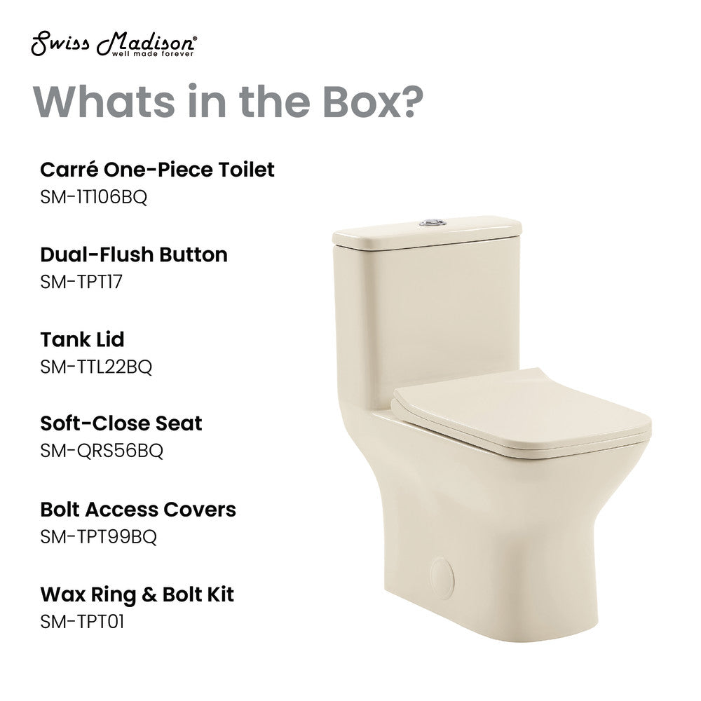 Swiss Madison Carre One Piece Square Toilet Dual Flush 1.1/1.6 gpf in Bisque