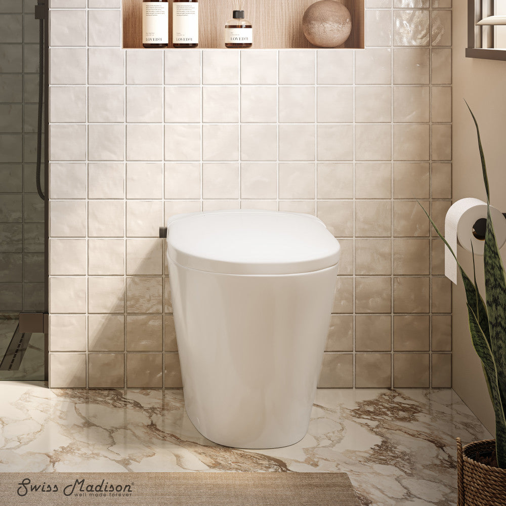 Swiss Madison Hugo H Power Flush Tankless Toilet 12" Rough-in 1.1 GPF Non-Electric ADA Toilet with Integrated Tank and Manual Bidet in Glossy White