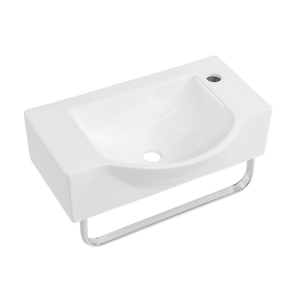 Swiss Madison Chateau 21.5" Right Side Faucet Wall-Mount Bathroom Sink with Chrome Towel Bar