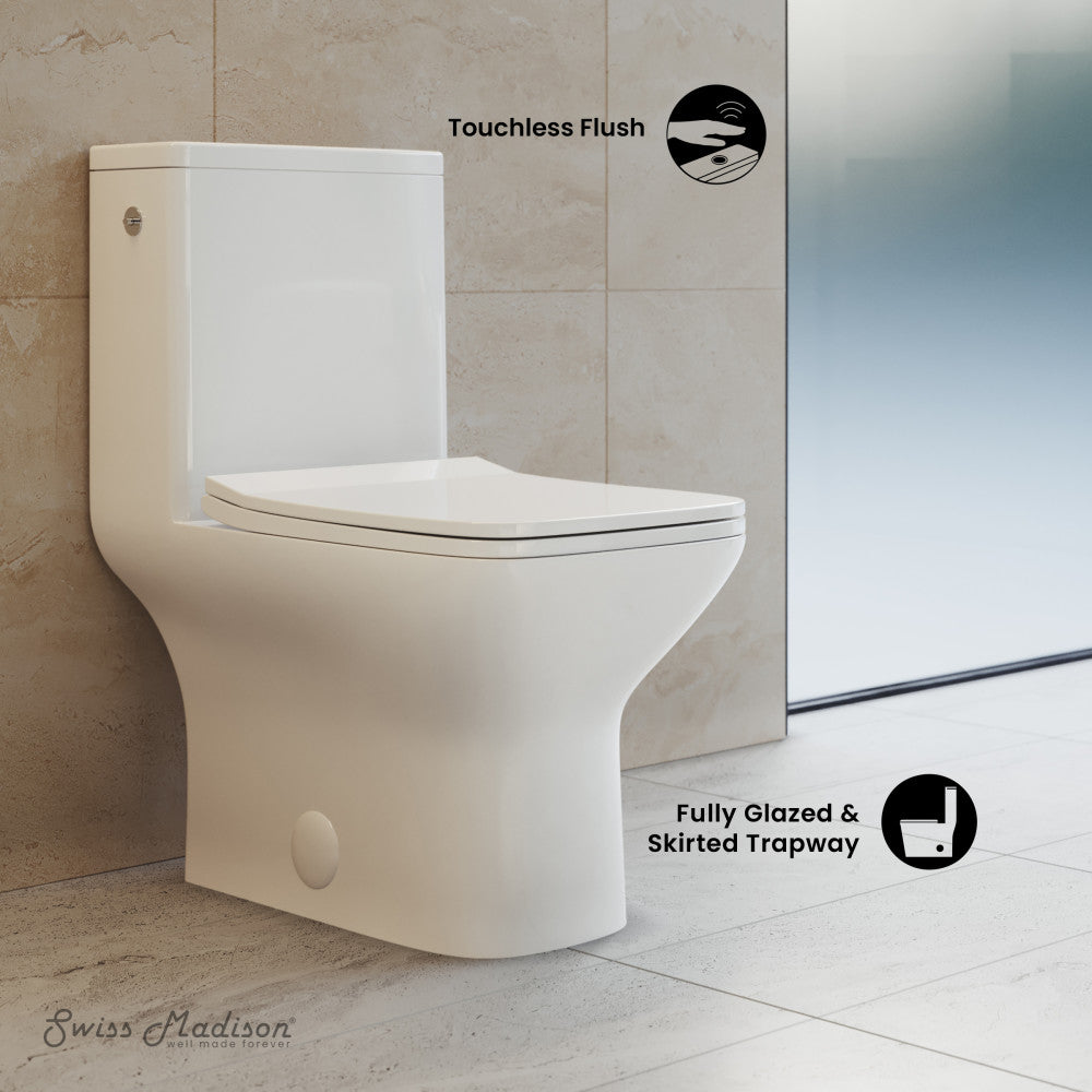 Swiss Madison Carre One-Piece Square Toilet Dual-Flush 1.1/1.6 gpf, Touchless