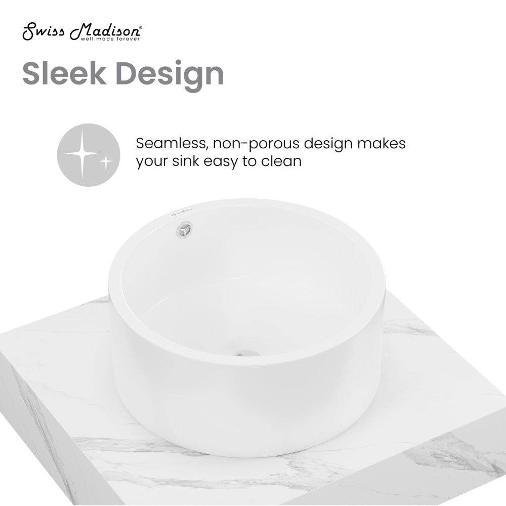 Swiss Madison Monaco 24" Floating Bathroom Shelf with Vessel Sink in White Marble