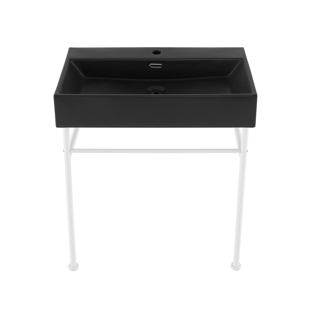 Swiss Madison Claire 30 Ceramic Console Sink Matte Black Basin Matte White Legs