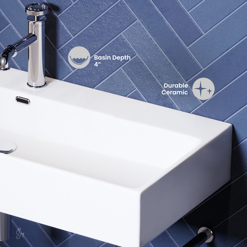 Swiss Madison Carre 36 Ceramic Console Sink White Basin Chrome Legs