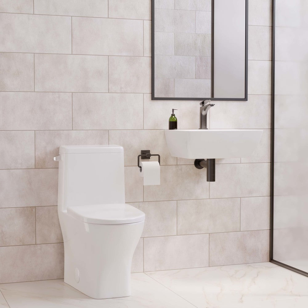 Swiss Madison Sublime II One-Piece 12" Rough-in 1.28 GPF Left Flush Round Compact Toilet in Glossy White