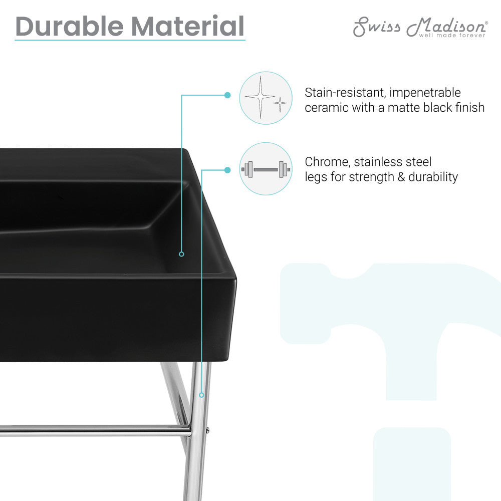 Swiss Madison Claire 30 Ceramic Console Sink Matte Black Basin Chrome Legs
