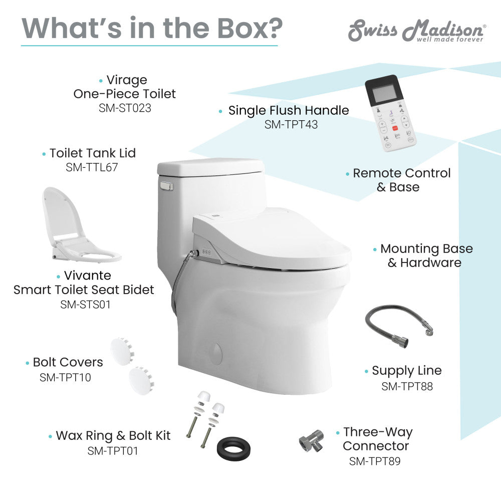 Swiss Madison Virage One-Piece Toilet with Vivante Smart Seat Left Side Flush Handle 1.28 gpf