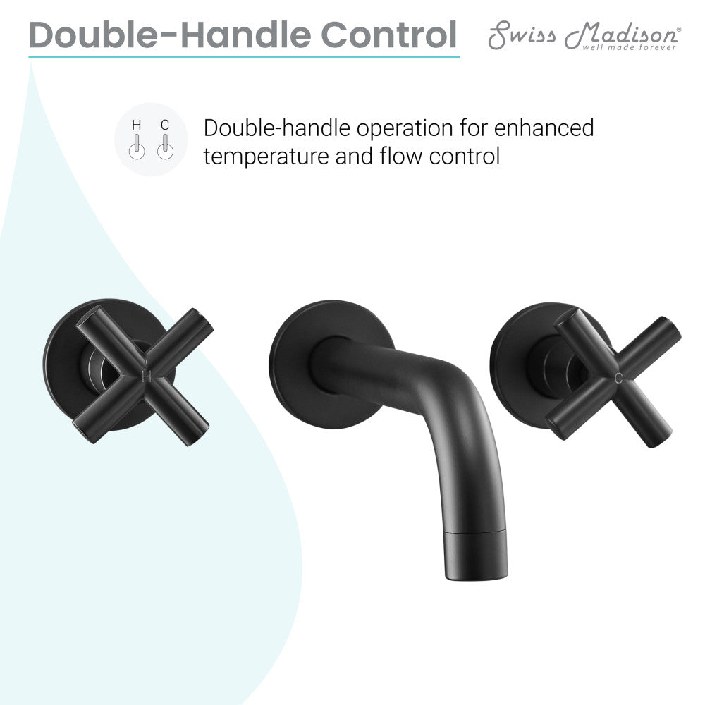 Swiss Madison Ivy 8 in. Widespread Double Cross-Handle Wall Mount Bathroom Faucet in Matte Black