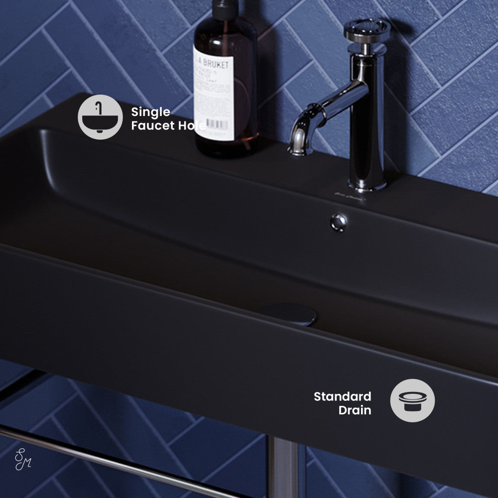 Swiss Madison Carre 36 Ceramic Console Sink Matte Black Basin Chrome Legs