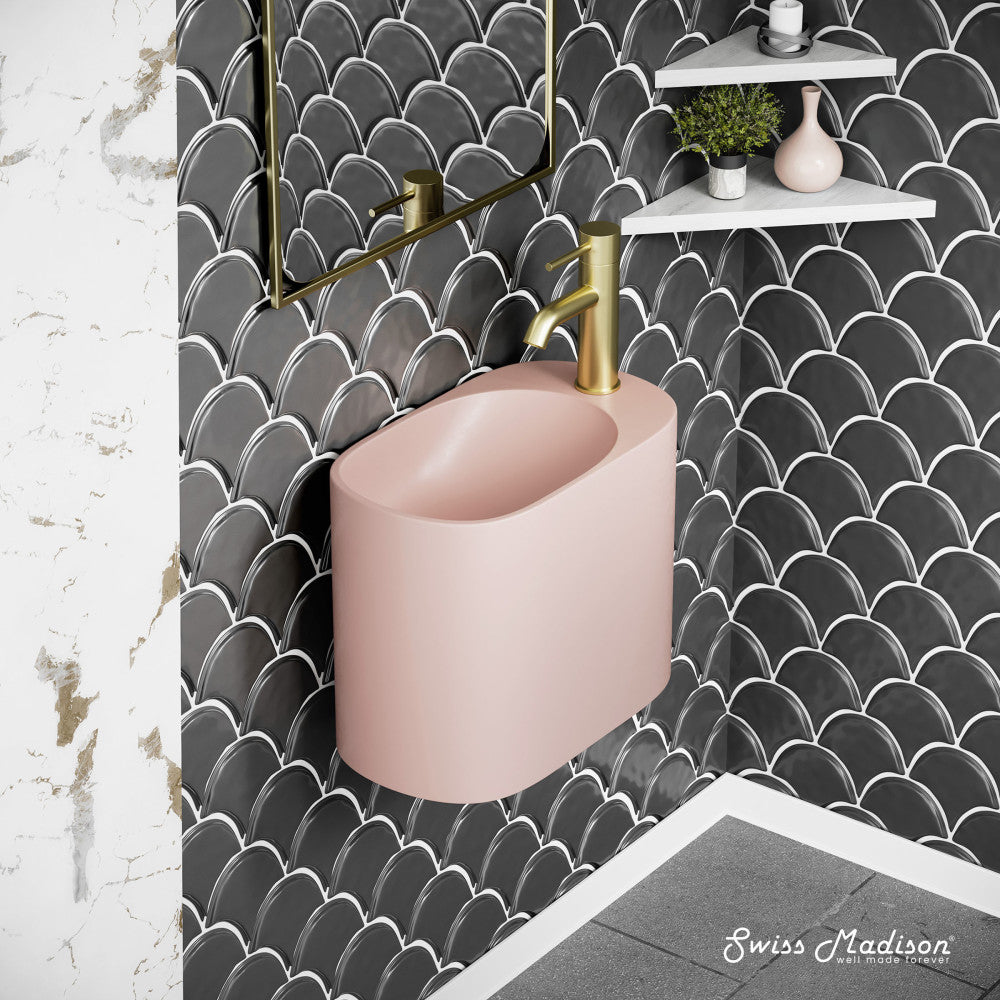 Swiss Madison Terre 17.5" Right Side Faucet Wall-Mount Bathroom Sink in Pale Pink