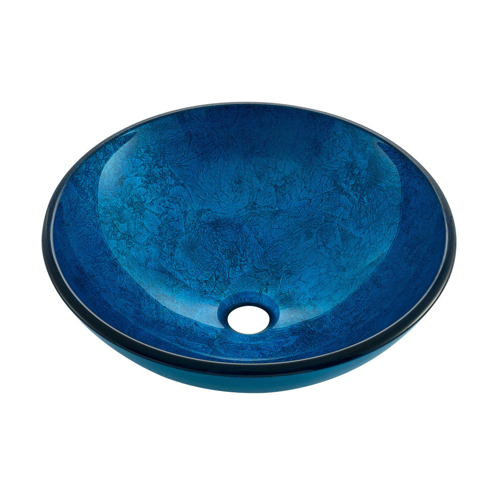 Swiss Madison Cascade 16.5 Glass Vessel Sink with Faucet, Ocean Blue