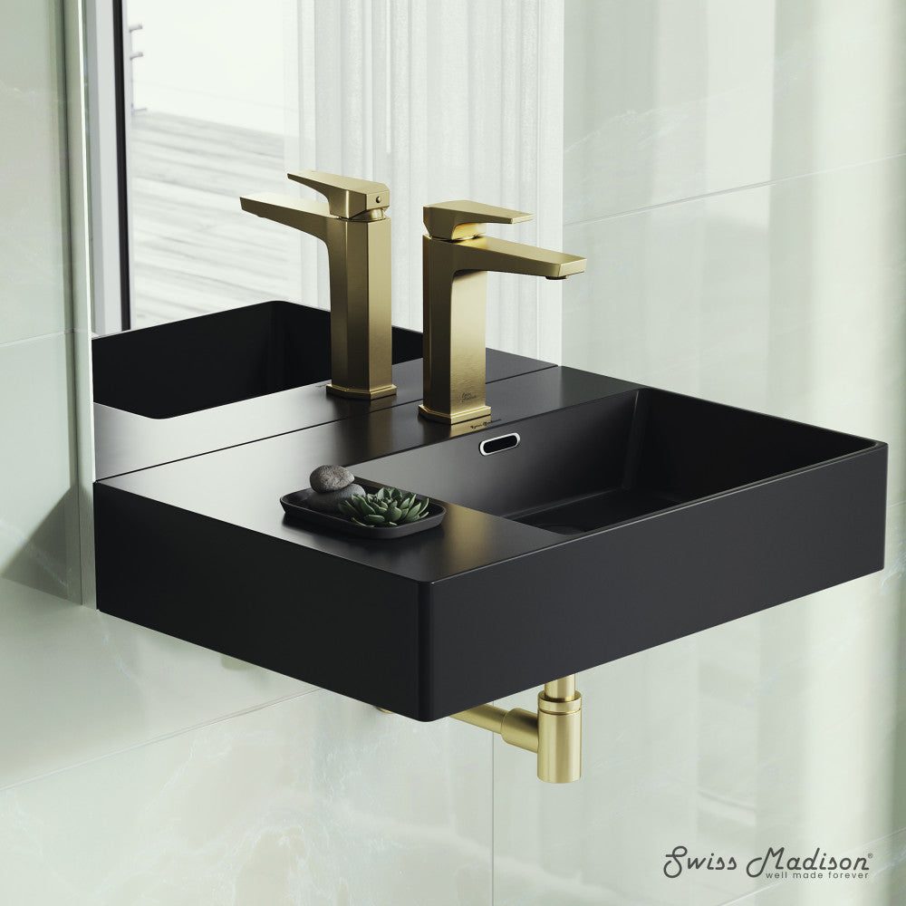 Swiss Madison St. Tropez 24 x 18 Ceramic Wall Hung Sink with Right Side Mount, Matte Black