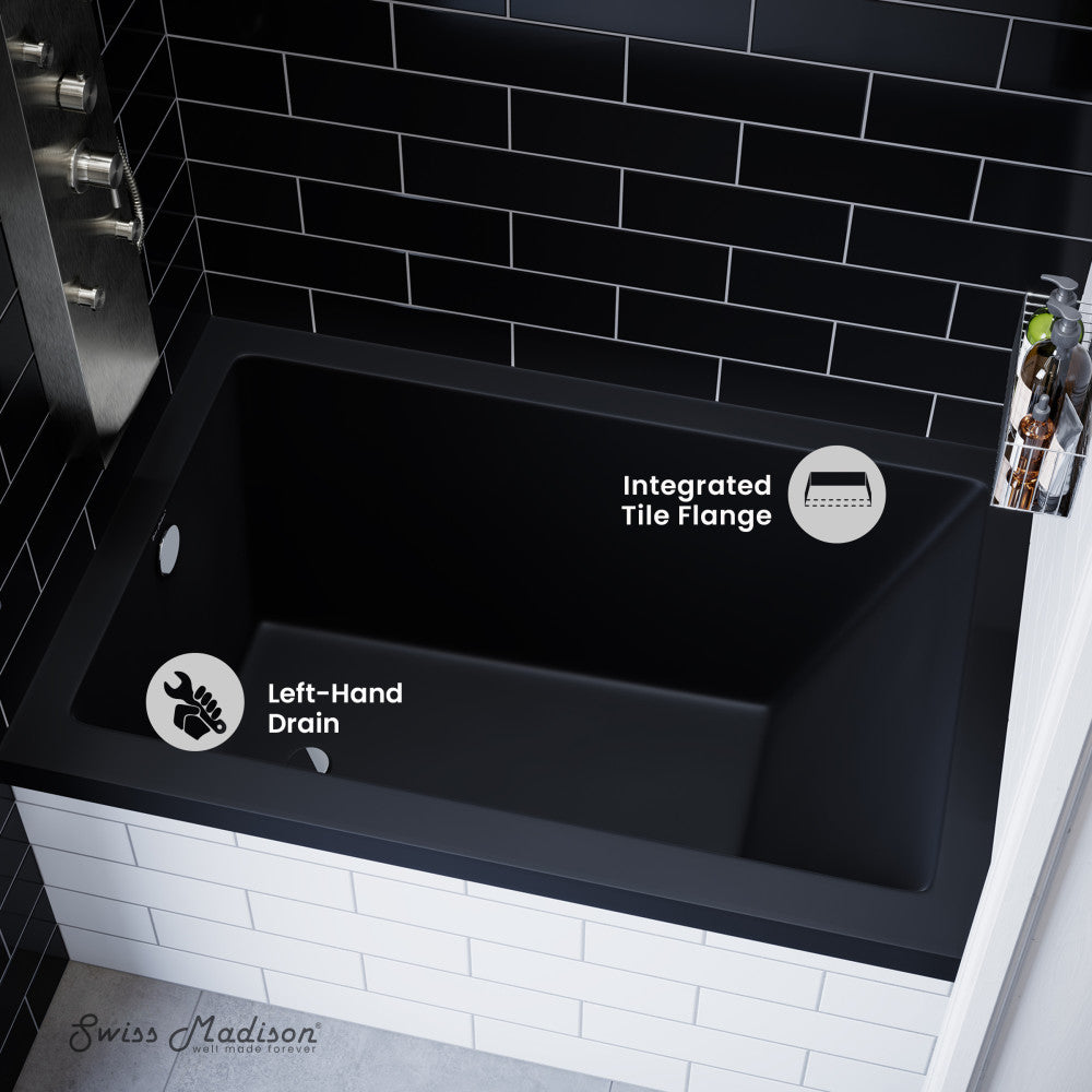Swiss Madison Voltaire 48" x 32" Left-Hand Drain Alcove Bathtub in Matte Black