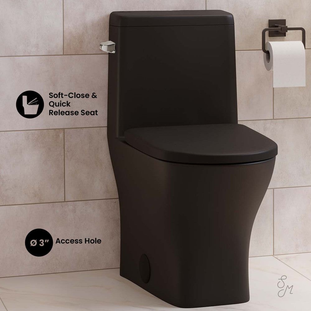 Swiss Madison Sublime II One-Piece 12" Rough-in 1.28 GPF Left Flush Round Compact Toilet in Matte Black