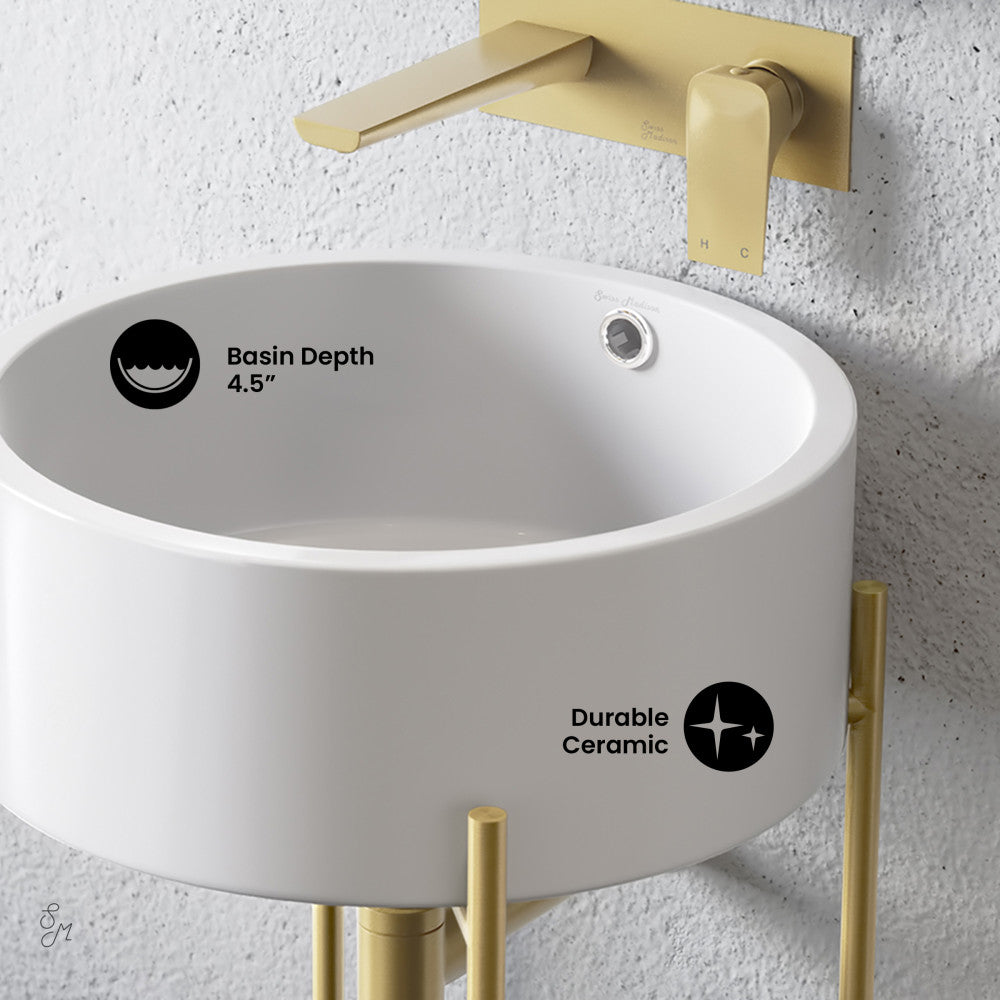 Swiss Madison Monaco 16.5" Round Console Sink, White Basin Brushed Gold Legs