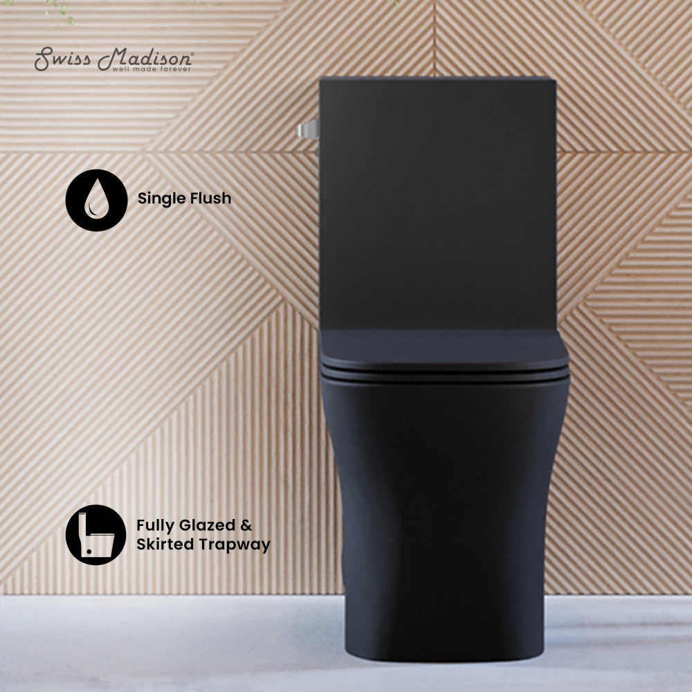 Swiss Madison Concorde One-Piece 12" Rough-in 1.28 GPF Left-Hand Flush Square Toilet in Matte Black