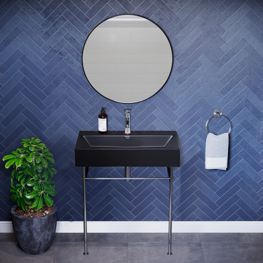 Swiss Madison Claire 30 Ceramic Console Sink Matte Black Basin Chrome Legs
