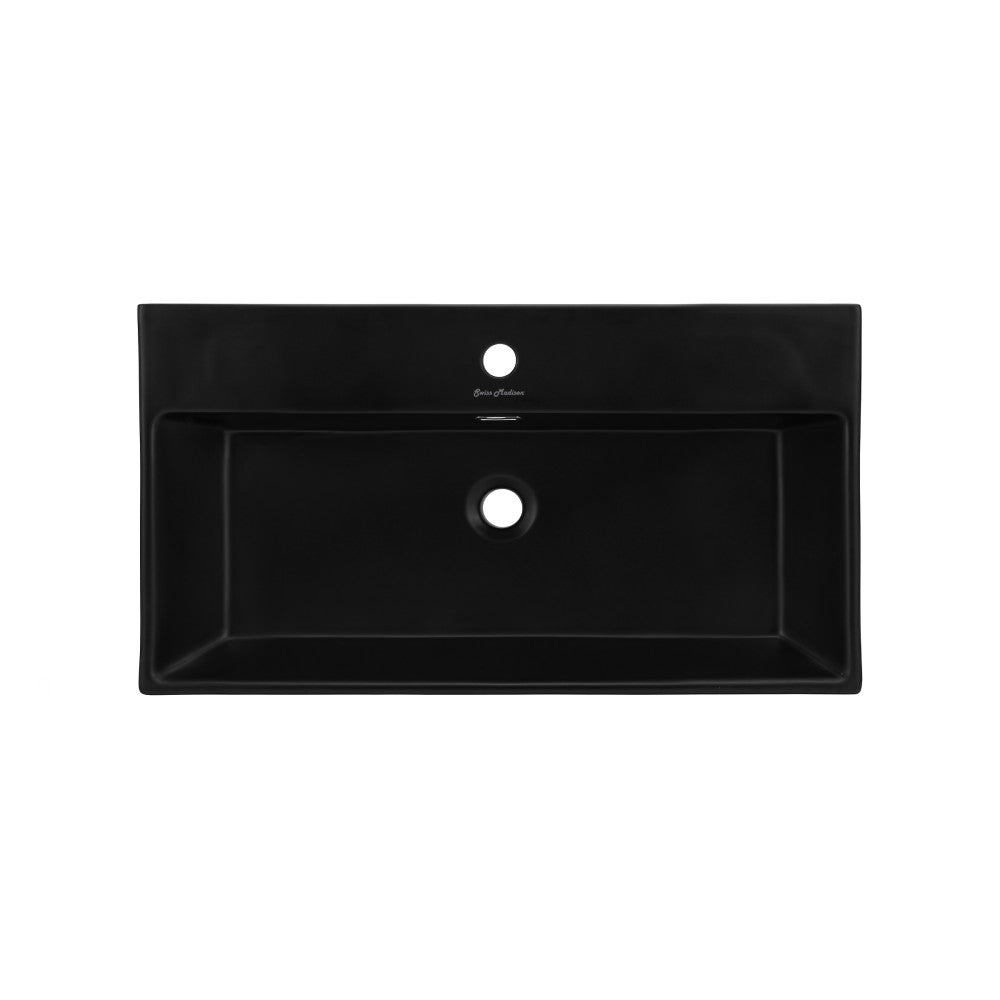 Swiss Madison Claire 30 Ceramic Console Sink Matte Black Basin Chrome Legs