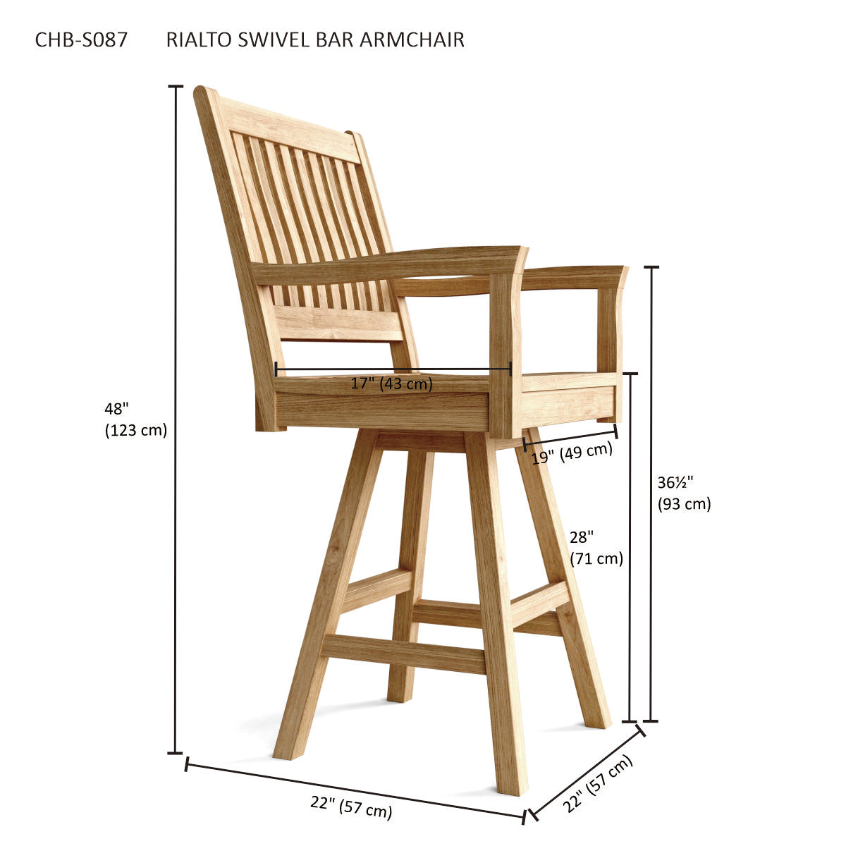 Anderson Teak Rialto Swivel Bar Armhair