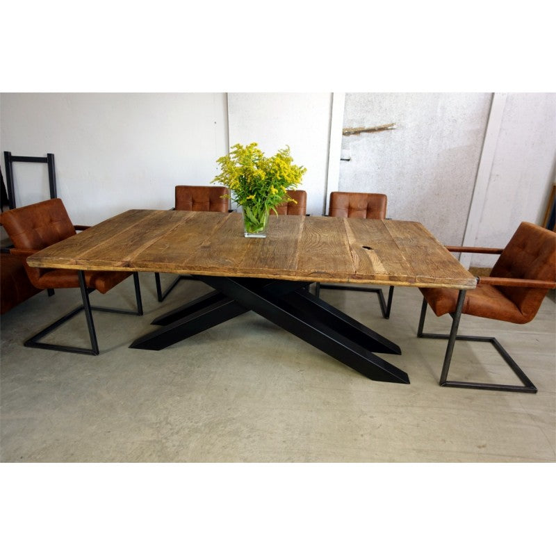 Maxima House OTTO Oak Wood Dining Table with metal legs