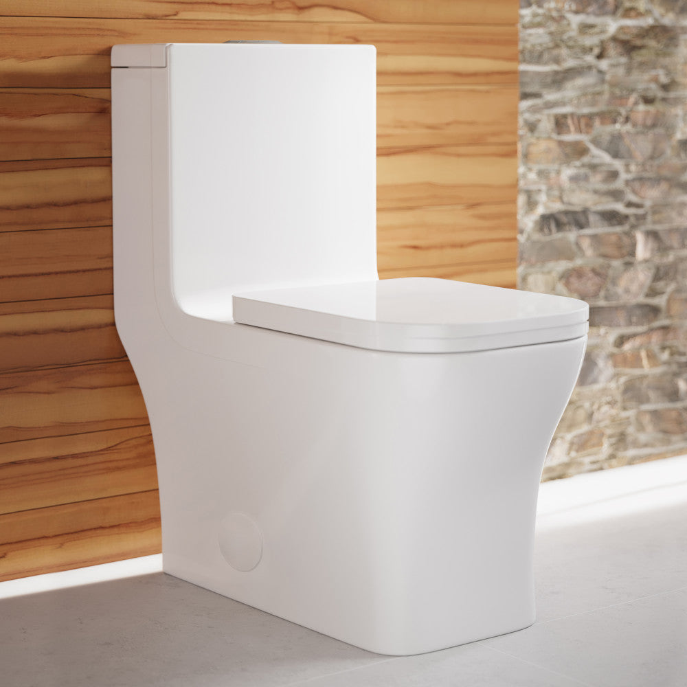 Swiss Madison Concorde One-Piece 14" Rough-in 1.1/1.6 GPF Dual Top Flush Square Toilet in Glossy White
