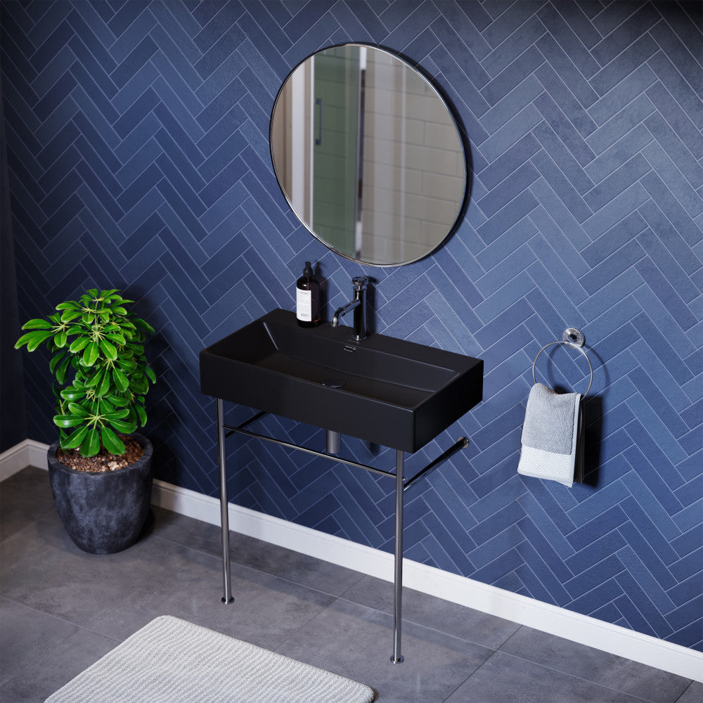 Swiss Madison Claire 30 Ceramic Console Sink Matte Black Basin Chrome Legs