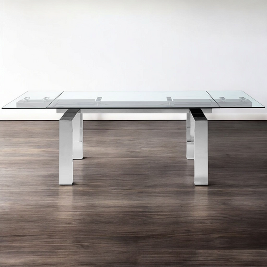 Tabselect Extendable Glass Dining Table With Metal Legs