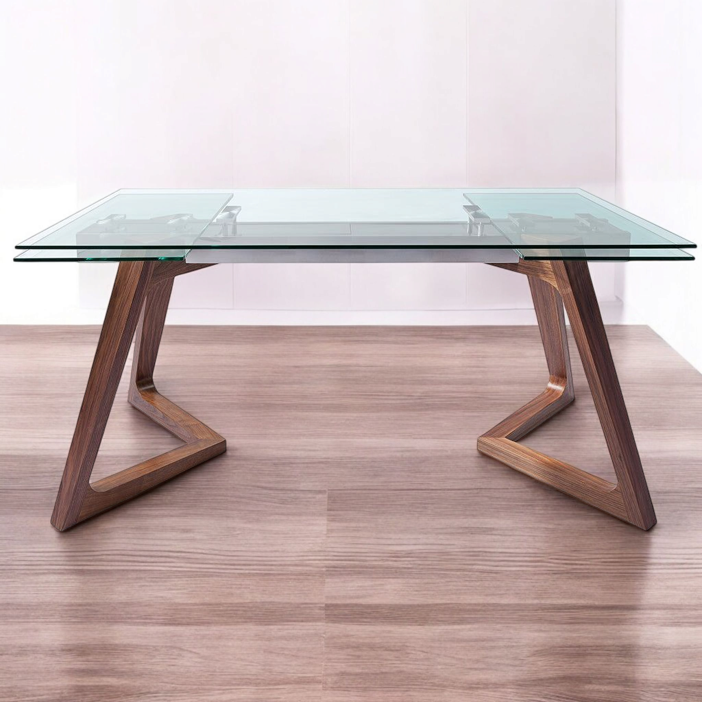 Tabselect Extendable Glass Dining Table With Wooden Legs