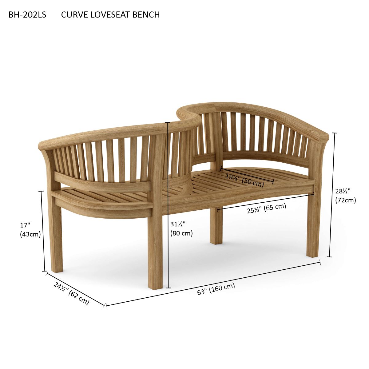 Anderson Teak Curve Love Seat 59"W 28"D 32"H