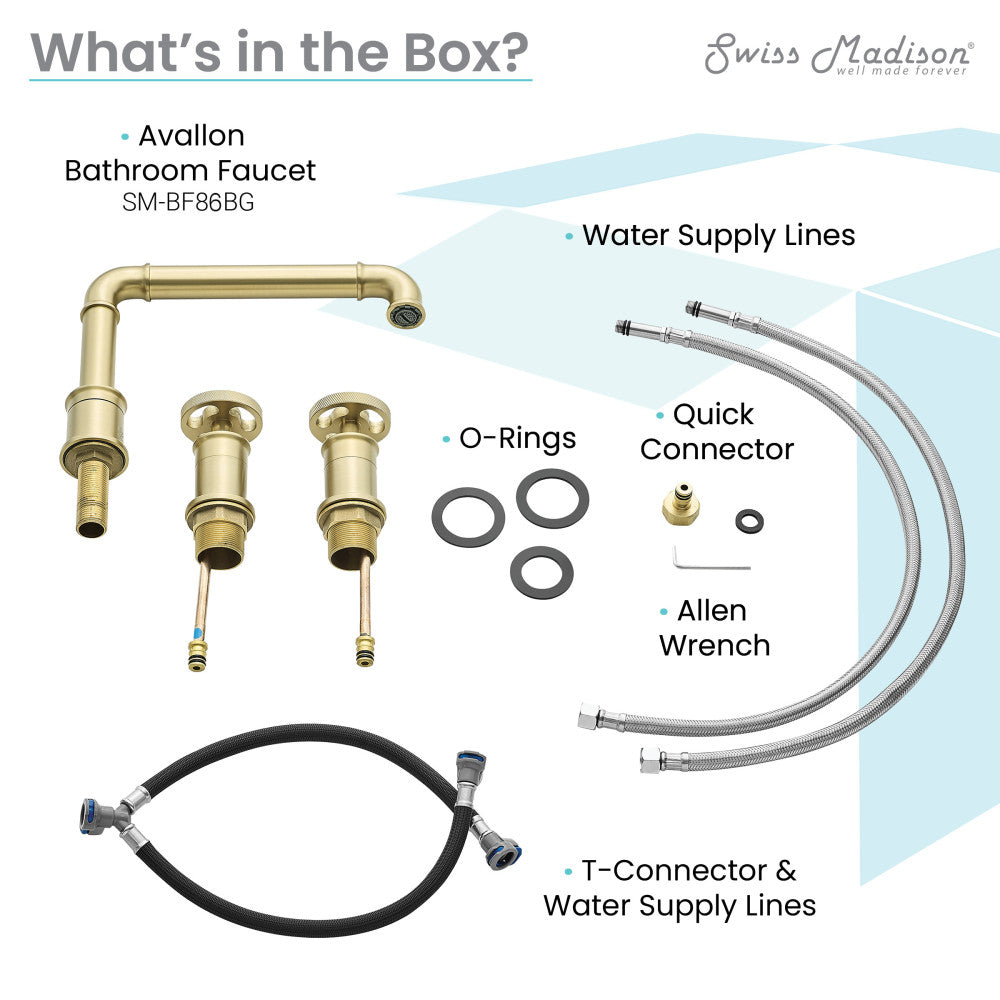 Swiss Madison Avallon 8 in. Widespread, Sleek Handle, Bathroom Faucet in Brushed Gold