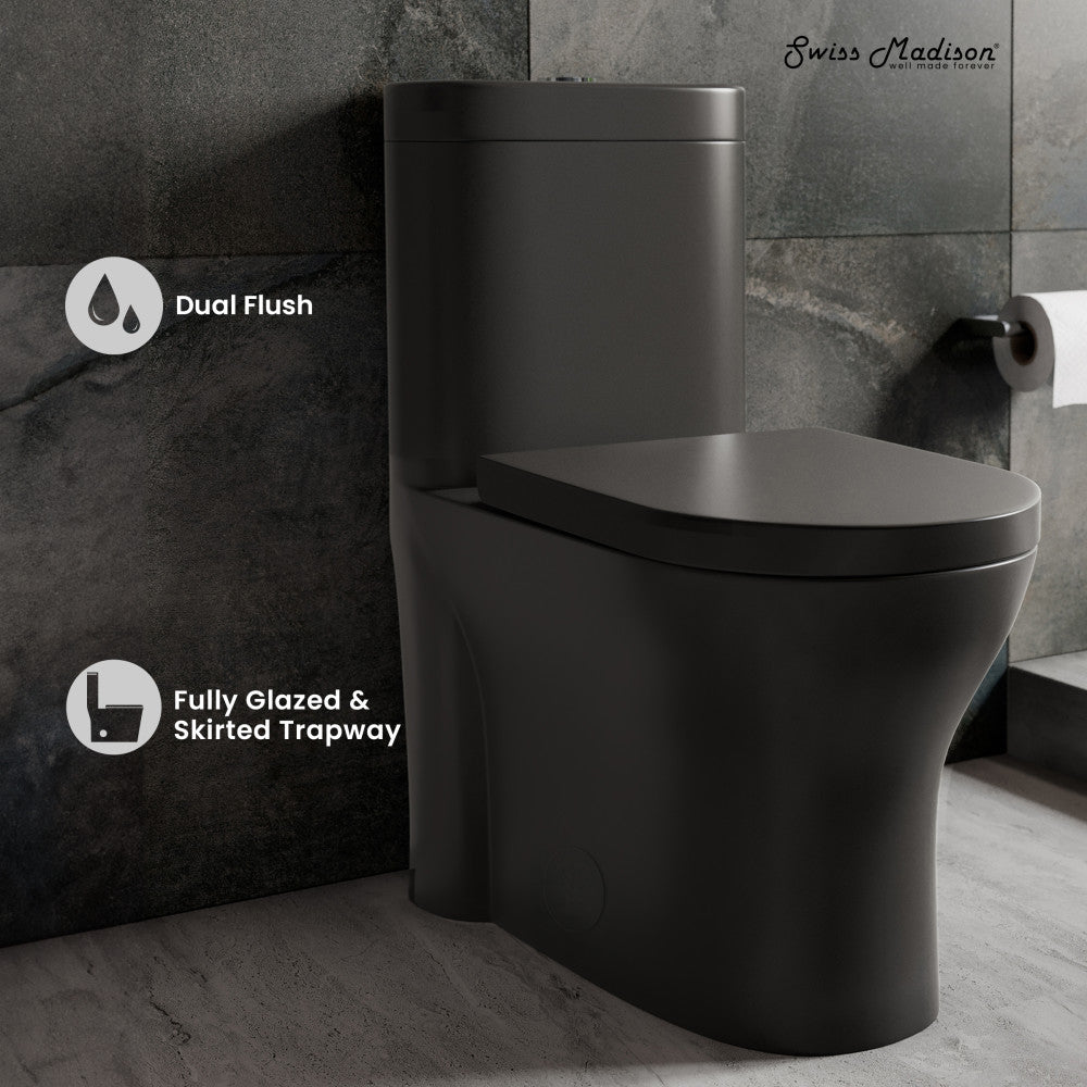 Swiss Madison Monaco One-Piece Elongated Toilet Dual-Flush, Matte Black 1.1/1.6 gpf