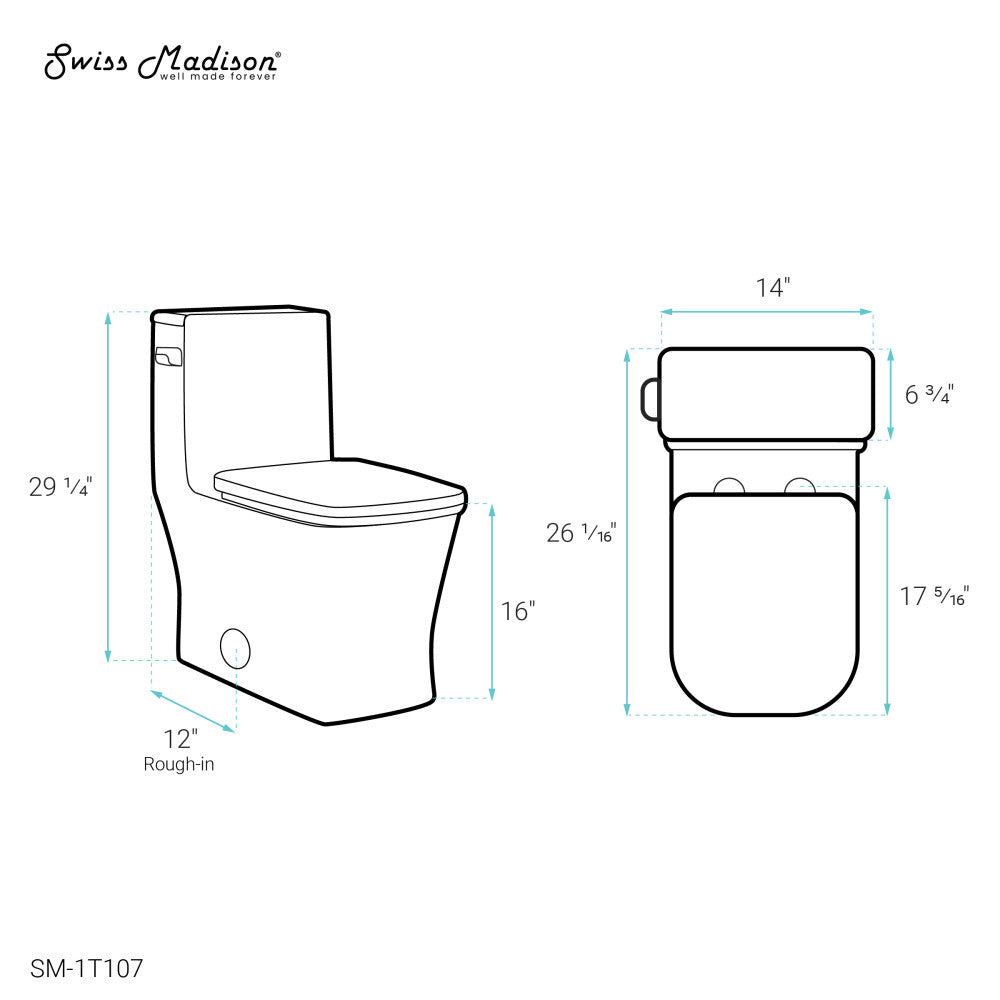 Swiss Madison Concorde One-Piece 12" Rough-in 1.28 GPF Left-Hand Flush Square Toilet in Glossy White