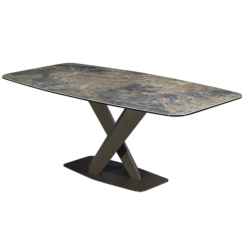 J&M Furniture Elegance Dining Table with luxury ceramic top and modern Moka powder-coated base.