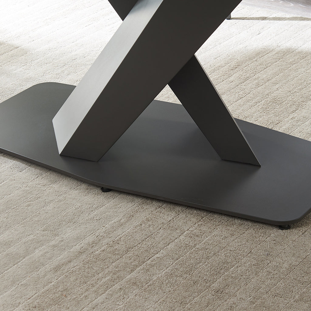 J&M Furniture Elegance Dining Table with luxury ceramic top and modern Moka powder-coated base.