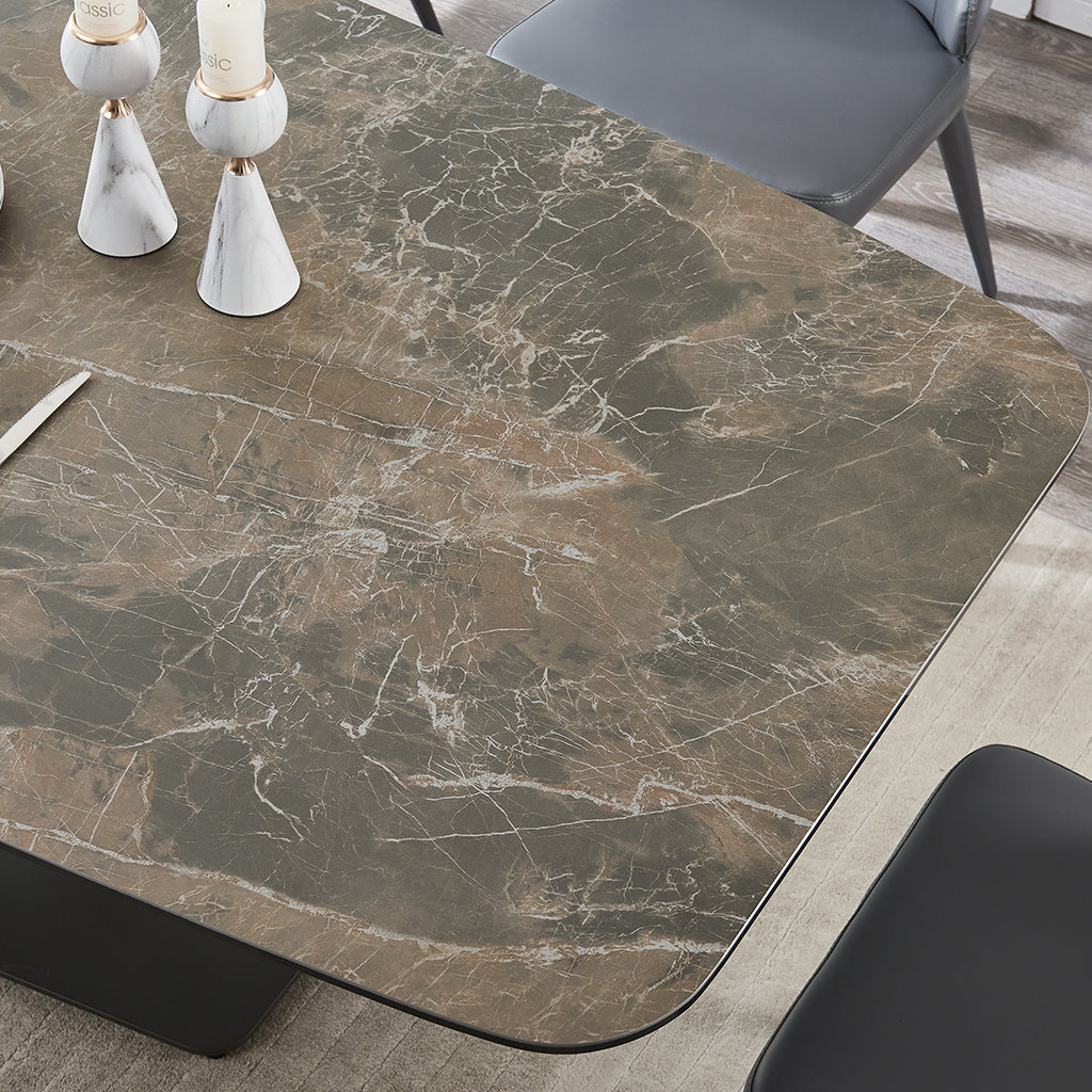 J&M Furniture Elegance Dining Table with luxury ceramic top and modern Moka powder-coated base.