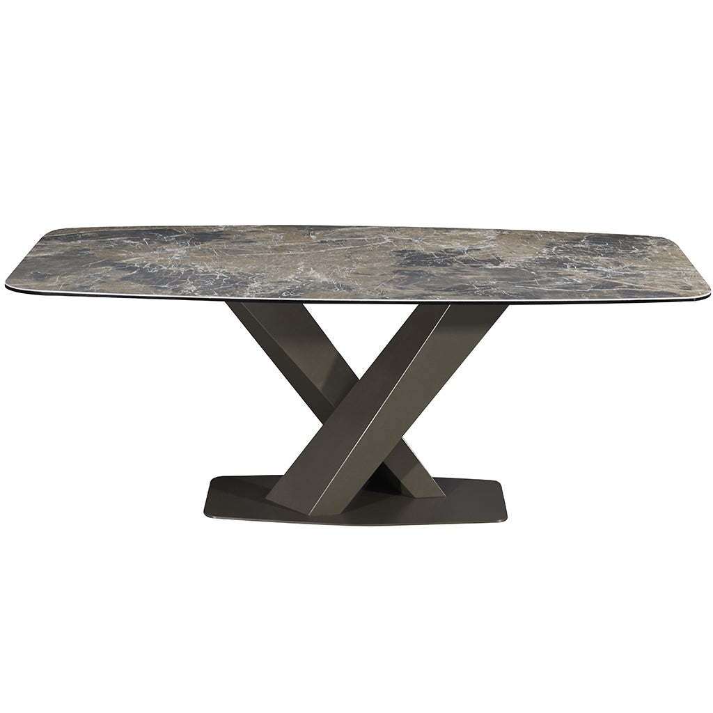 J&M Furniture Elegance Dining Table with luxury ceramic top and modern Moka powder-coated base.