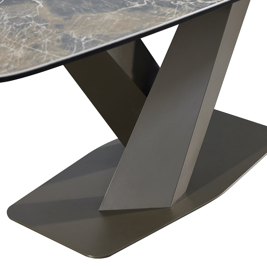 J&M Furniture Elegance Dining Table with luxury ceramic top and modern Moka powder-coated base.