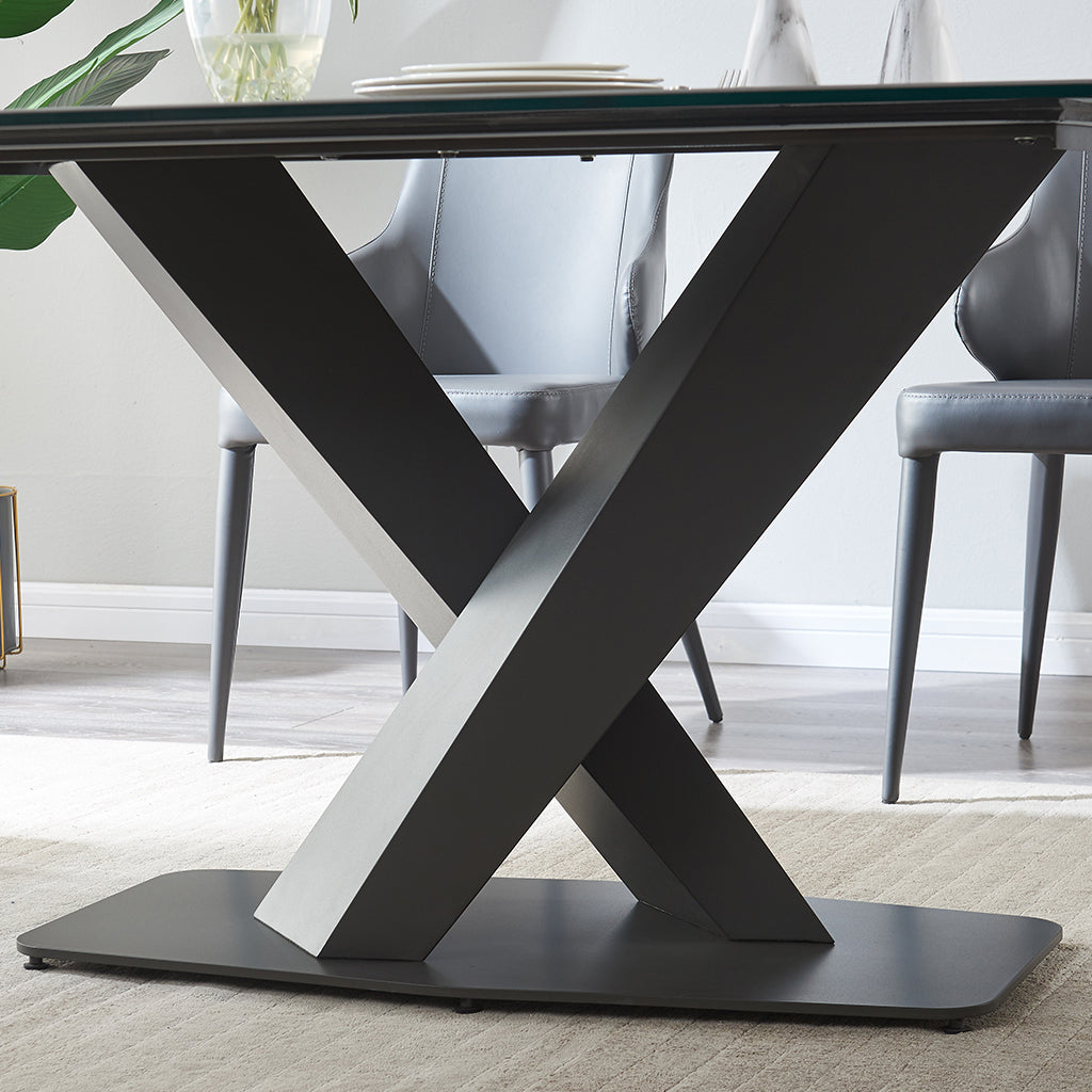 J&M Furniture Elegance Dining Table with luxury ceramic top and modern Moka powder-coated base.