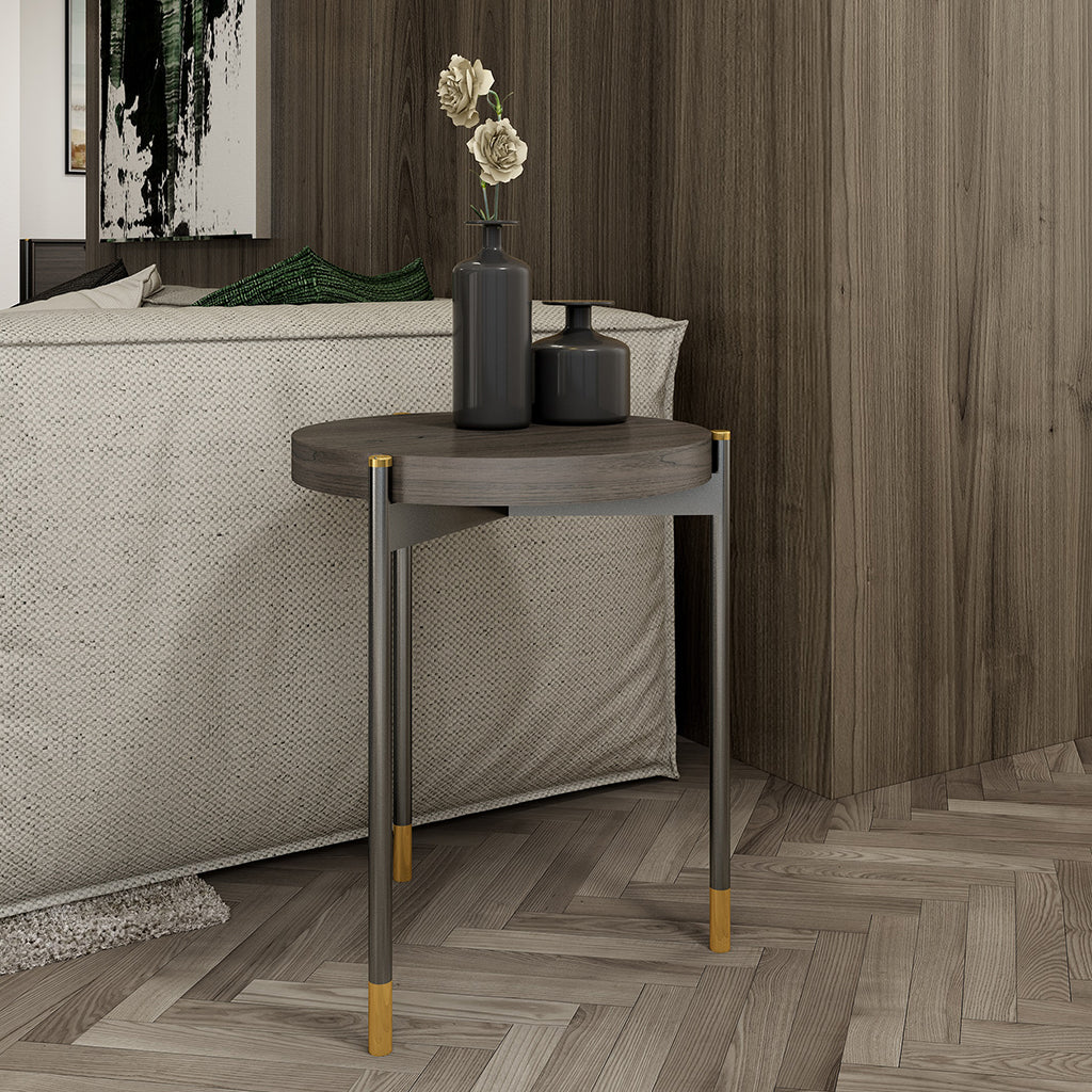 Bosa | 15.3" Modern Gray End Table, Wenge Wood, Metal Legs, 18885-ET