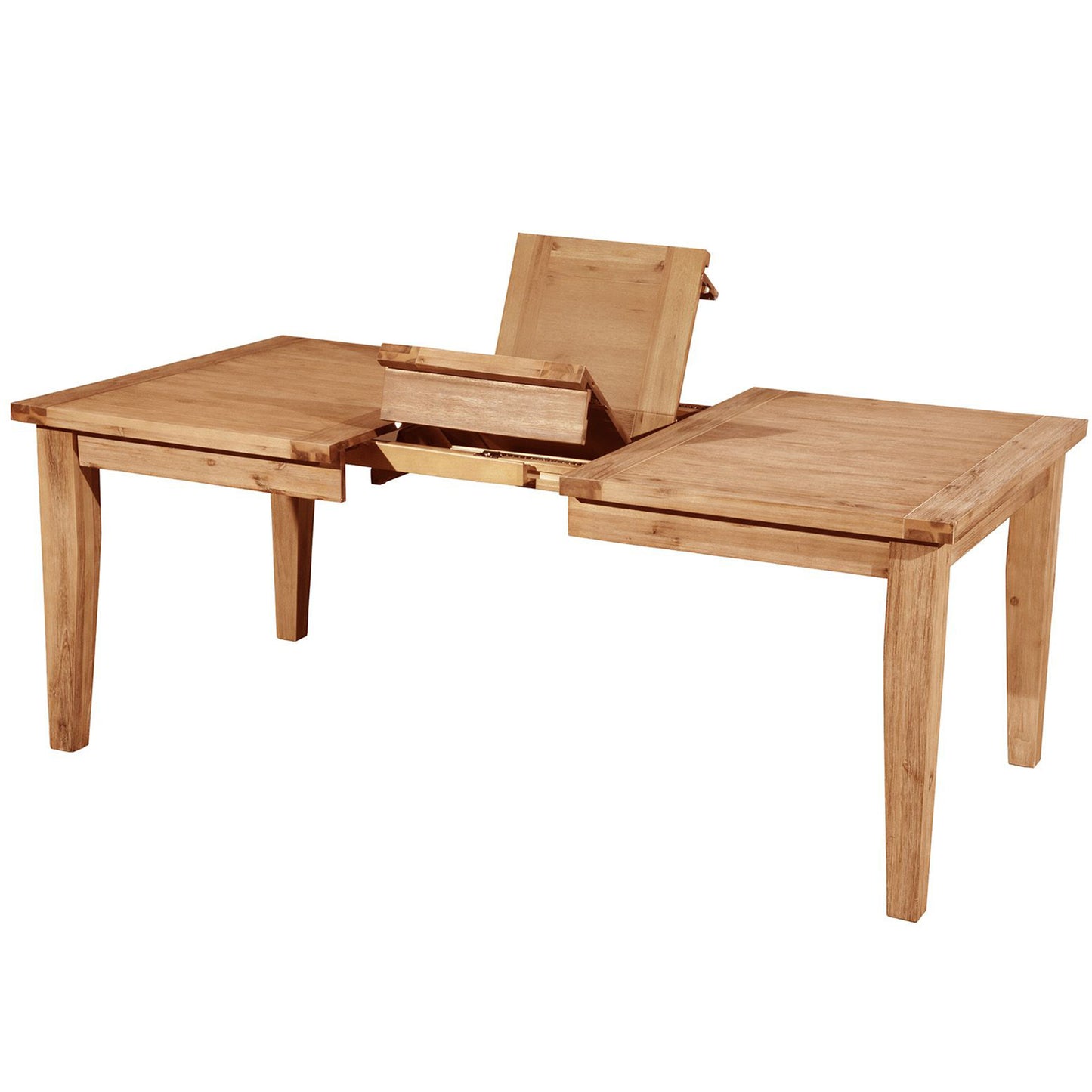 Aspen Antique Extendable Dining Table, 6 Seater Table, Rectangular, Solid Acacia Wood, 8812-01; Brand: Alpine Furniture Size: 60inW x 42inD x 30inH; Extended: 78inW x 42inD x 30inH Weight: 128lb; Shape: Rectangular; Material: Acacia Solids & Acacia Veneer Seating Capacity: Seats 4-6 people; Color: Iron brush antique natural color