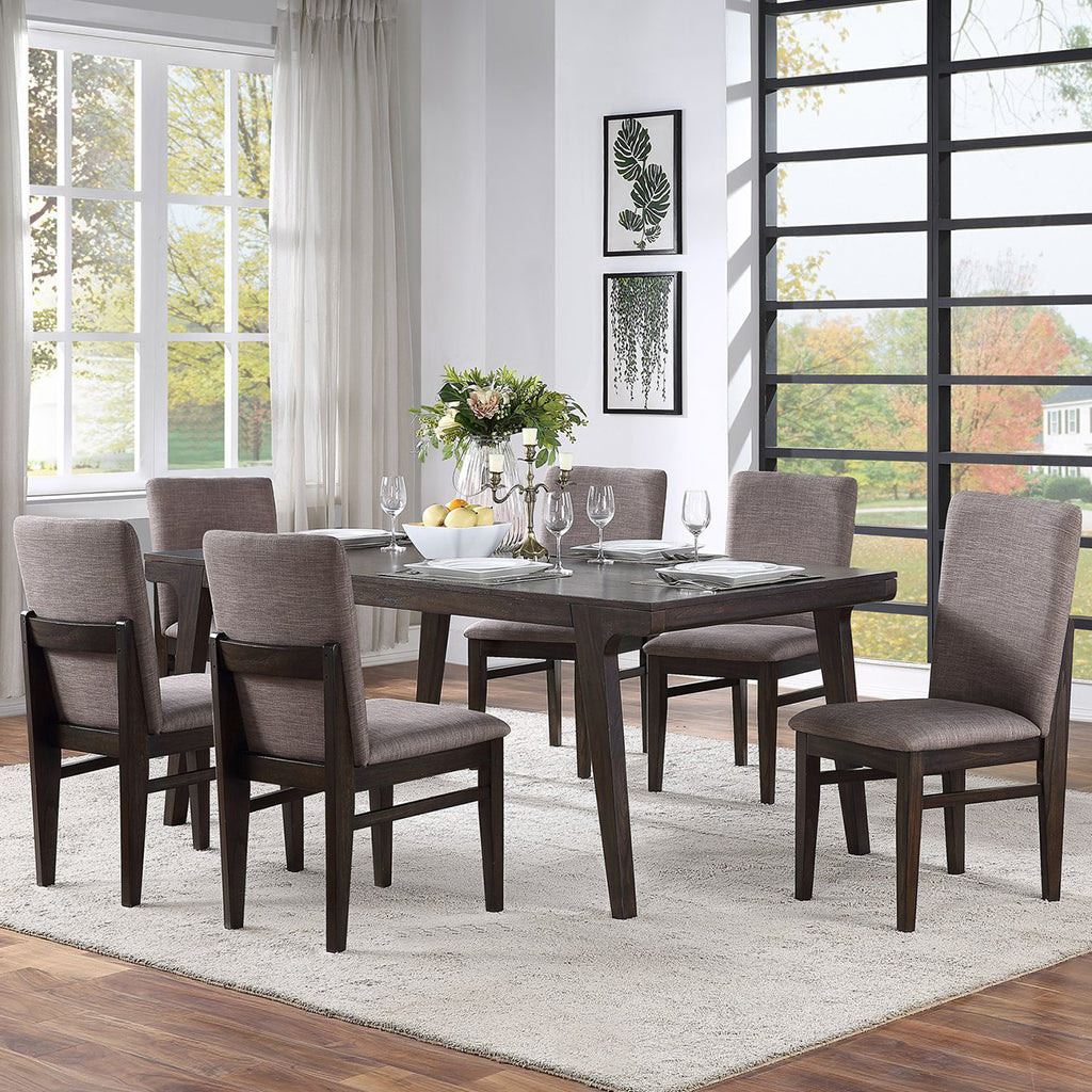 Olejo Fixed Top Table, Elegant Table For 6, Solid Wood Table, Dining Table, Rectangular, Solid Pine Wood, Plywood, 3315-01 Brand: Alpine Furniture; Size: 78inW x 38inD x 30inH; Weight: 105lb Shape: Rectangular; Material: Solid pine wood & plywood Seating Capacity: Seats 4-6 people; Color: Chocolate
