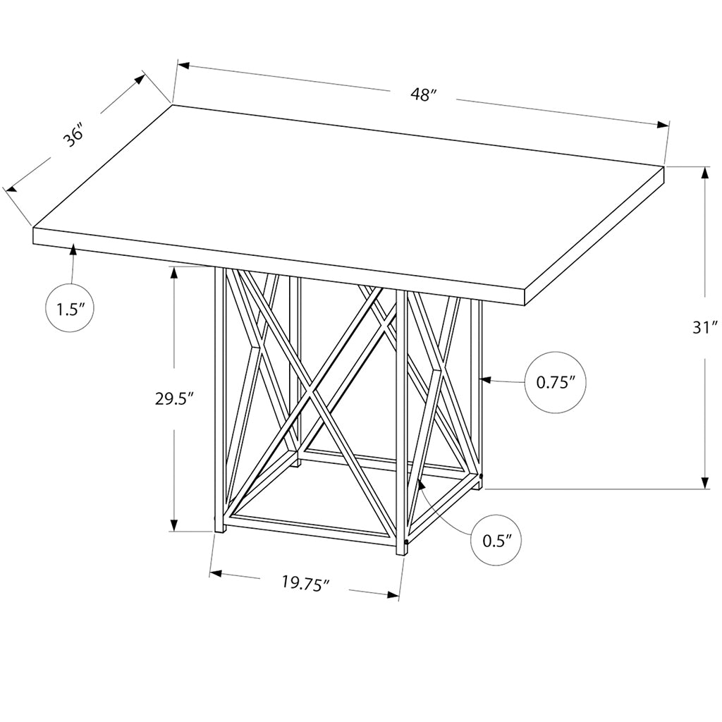 48" x 36" Small Gray Dining Table, Particle Board Top, Metal Base, 332618