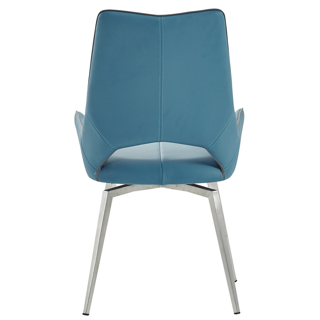 Set of 2 Dining Chairs, Teal Faux Leather, Aluminum Legs, 383899 Brand: Homeroots, Size: 22inW x 20inD x 37inH, Seat Height: 19in, Weight: 20.5lb, Material: Faux Leather & High Grade Aluminum, Color: Teal