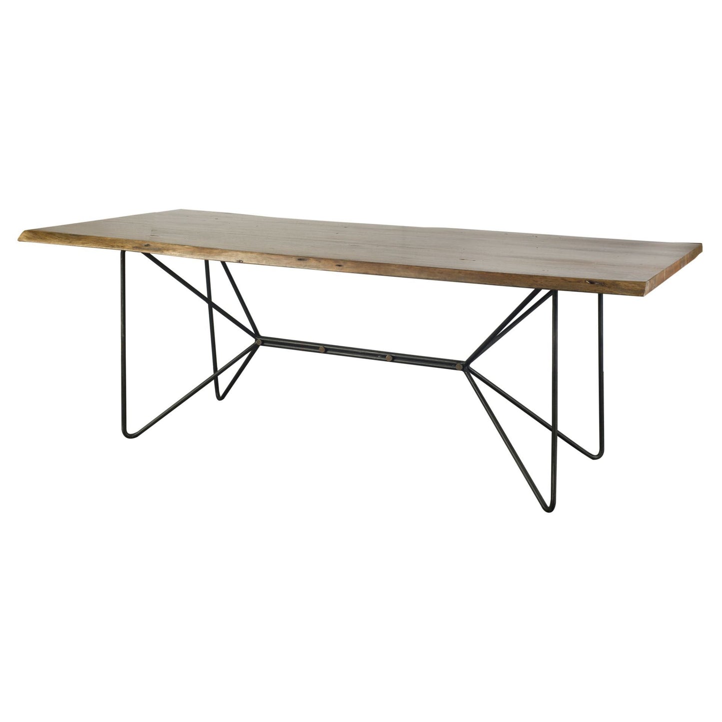 84 inch Live Edge Slab Table Acacia Wood, 8 Seater, Metal Legs, 380464 Brand: Homeroots, Size: 84inW x 38inD x 30inH, Weight: 170lb, Shape: Rectangular, Material: Top: Acacia Wood, Legs: Metal, Seating Capacity: Seats 6-8 people, Color: Top: Natural Wood, Base: Black